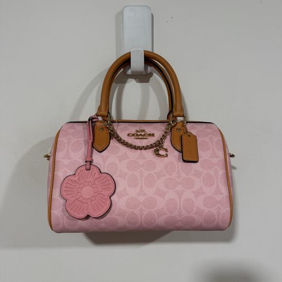 Coach Handbags - Coach Medium Rowan Satchel Bag In Signature Canvas With Charms Powder Pink NWT